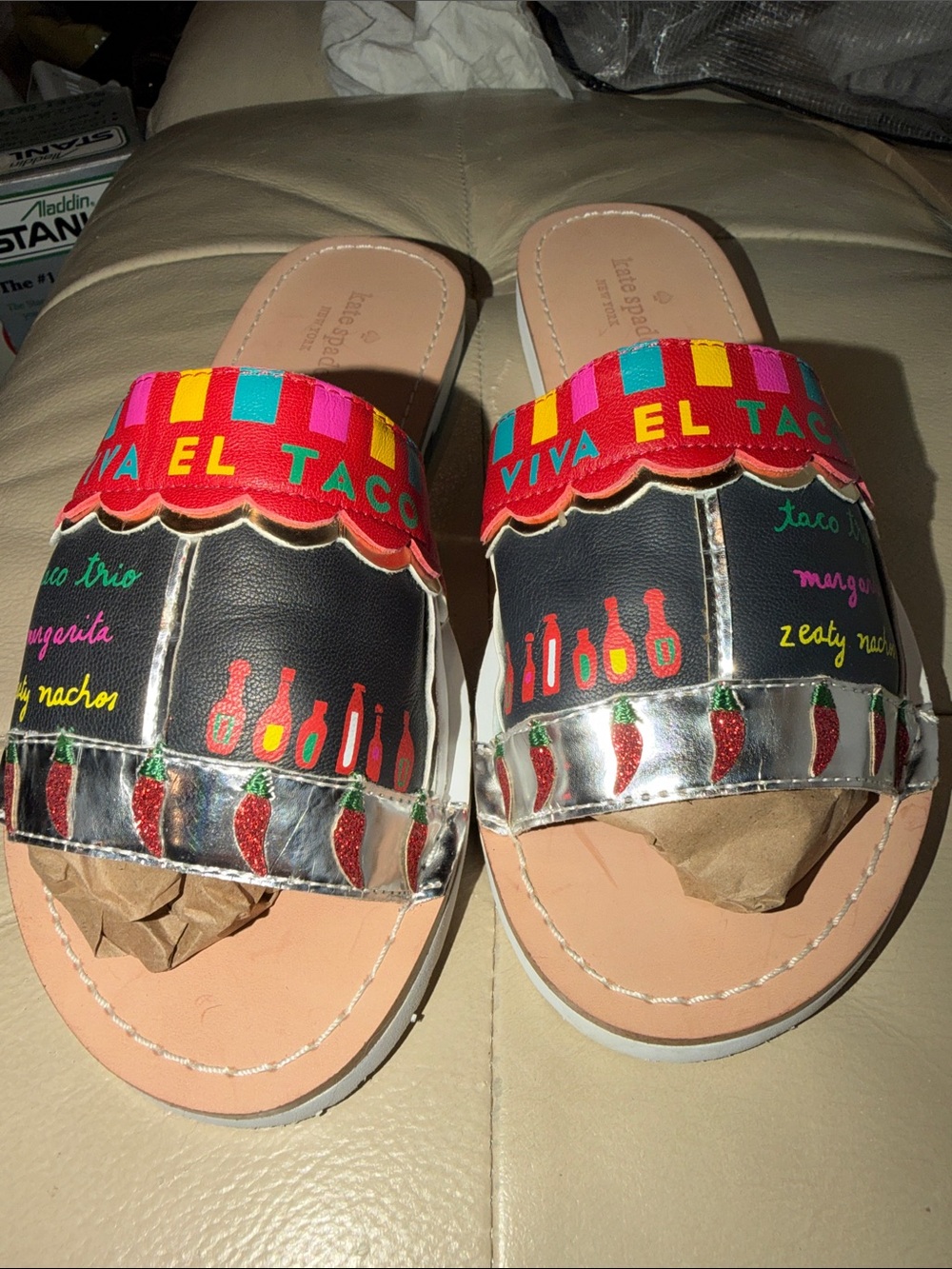 kate spade multicolor 'Viva El Taco' kids slide sandals